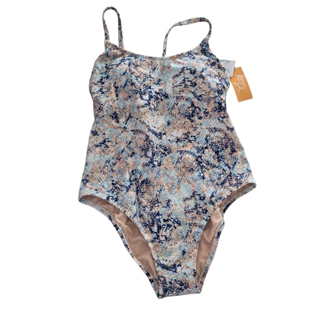 NEW Kona Sol MEDIUM Strappy Pastel Tie Dye Snakeskin Print One Piece Swimsuit